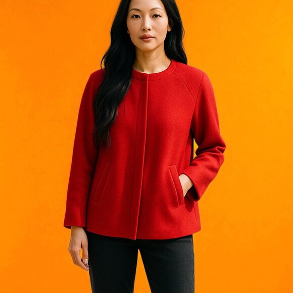 Cynthia Rowley Cherry Red Boiled Wool/Viscose Jacket - Size M - Picture 1 of 6